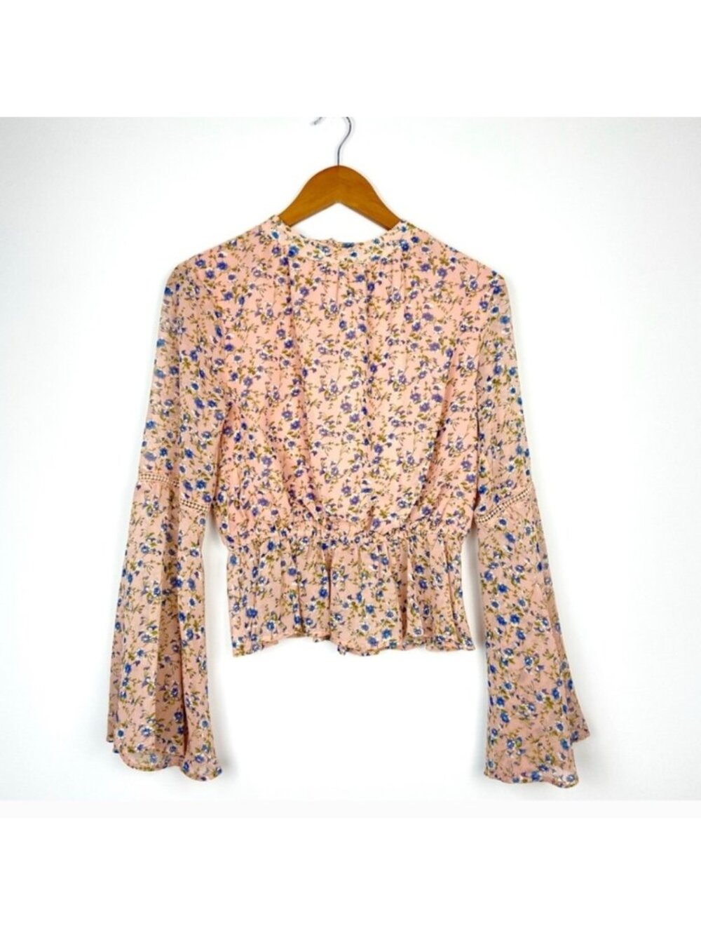 Emory Park Pink Floral Bell Sleeve Top